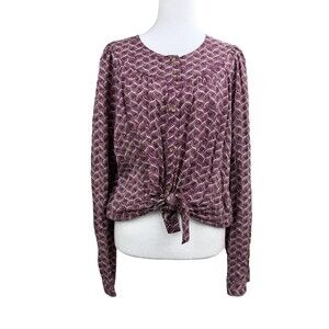 Anthropologie Maeve Orli Blouse Womens Large Purple Button Front Long Sleeve Top